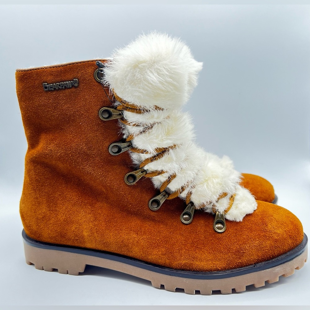 BearPaw Women’s Vanna Suede Lace-Up Faux Fur Ankle Boots NWOT NWOB Size 9